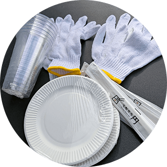 箸・コップ・取り皿(各8)、軍手(4双)画像